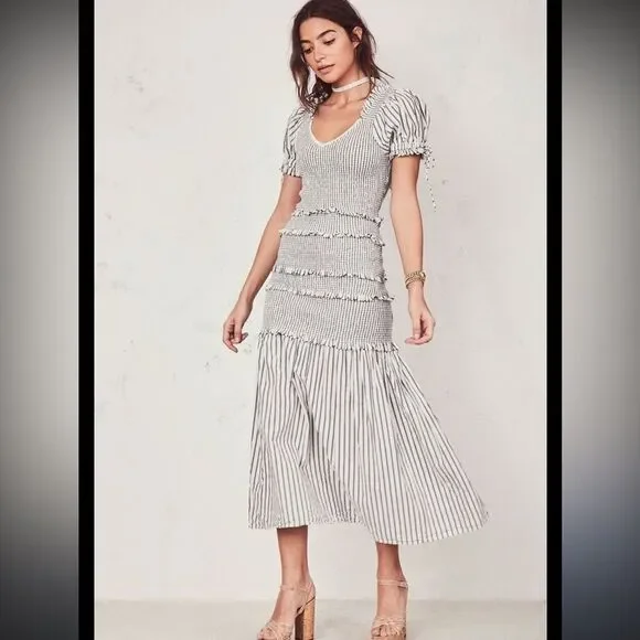 LOVESHACKFANCY THEA DRESS - STRIPE Navy/White Large - Picture 1 of 15